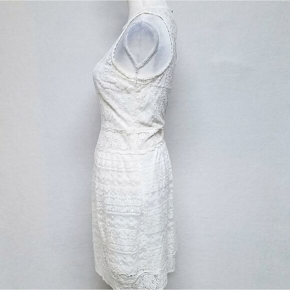 LUNA Cream Illusion Lace Crochet Sunflower Sleeveless Dress Small - Picture 7 of 14